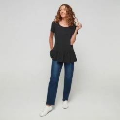 Khoko Collection Cotton Slub Tiered Hem Tee Black 9 Khoko Collection Cotton Slub Tiered Hem Tee Black -Women's Clothing store online 639778 C 0001 00 3