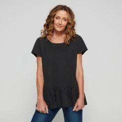 Khoko Collection Cotton Slub Tiered Hem Tee Black 8 Khoko Collection Cotton Slub Tiered Hem Tee Black -Women's Clothing store online 639778 C 0001 00 4