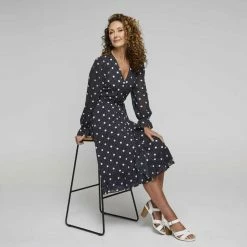 Jane Lamerton Jane Mock Wrap Dress Spot Print -Women's Clothing store online 640553 C 0967 33