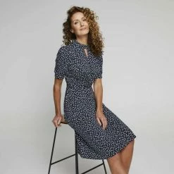 Jane Lamerton Tie Detail Jersey Dress Print & Pebble -Women's Clothing store online 640559 C 0965 71 3