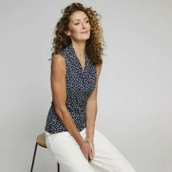 Jane Lamerton Drape Front Jersey Top Print & Pebble -Women's Clothing store online 640565 C 0965 71 3