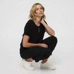 Khoko Smart Extended Sleeve Split Neck Top Black