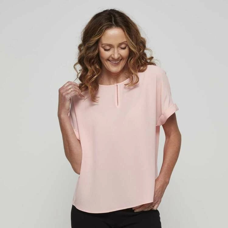Khoko Smart Extended Sleeve Split Neck Top Petal Pink 7 Khoko Smart Extended Sleeve Split Neck Top Petal Pink - Image 5