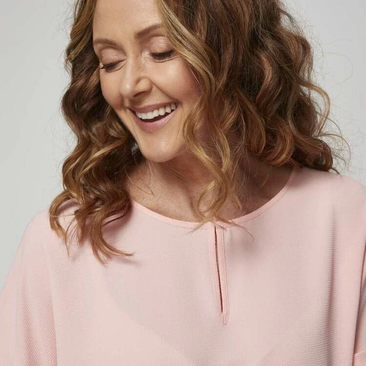 Khoko Smart Extended Sleeve Split Neck Top Petal Pink 4 Khoko Smart Extended Sleeve Split Neck Top Petal Pink - Image 2