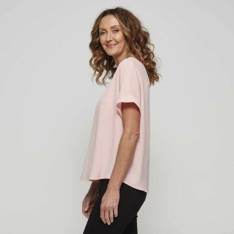Khoko Smart Extended Sleeve Split Neck Top Petal Pink 3 Khoko Smart Extended Sleeve Split Neck Top Petal Pink