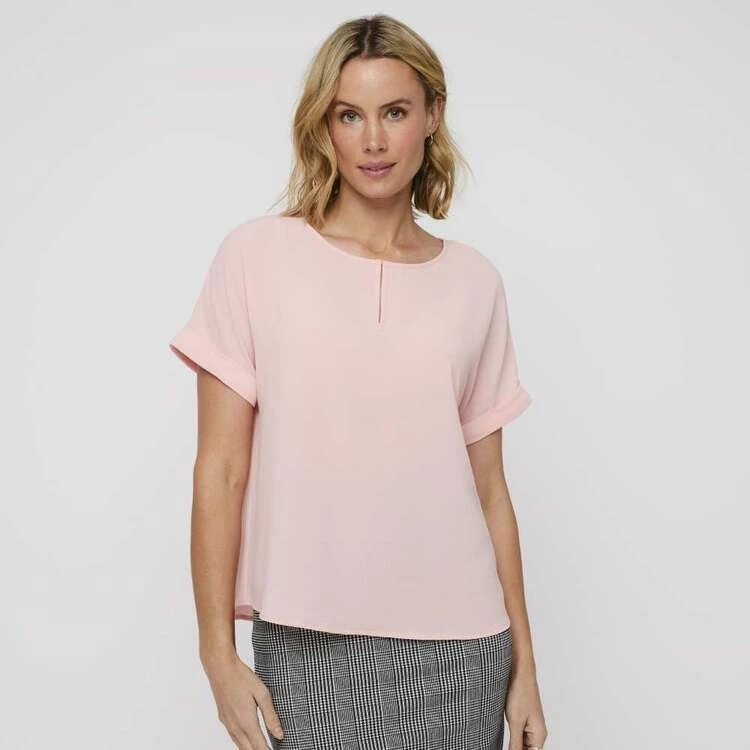 Khoko Smart Extended Sleeve Split Neck Top Petal Pink 11 Khoko Smart Extended Sleeve Split Neck Top Petal Pink - Image 9