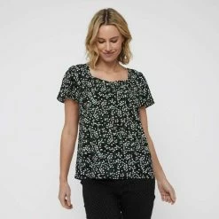 Khoko Smart Sweetheart Flutter Sleeve Top Firefly Print Black 11 Khoko Smart Sweetheart Flutter Sleeve Top Firefly Print Black -Women's Clothing store online 641098 C 0001 00