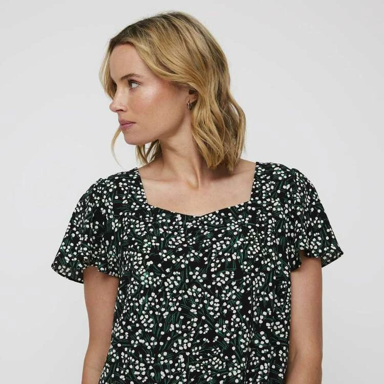 Khoko Smart Sweetheart Flutter Sleeve Top Firefly Print Black 4 Khoko Smart Sweetheart Flutter Sleeve Top Firefly Print Black - Image 2