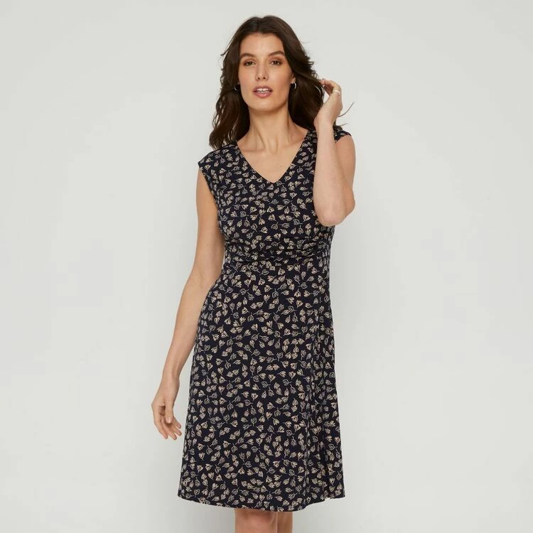 Savannah V Neck Jersey Fit And Flare Dress Black & Floral 7 Savannah V Neck Jersey Fit And Flare Dress Black & Floral - Image 5