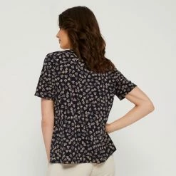 Savannah Vee Neck Jersey Top Black & Floral Small -Women's Clothing store online 641843 C 1005 66 2