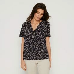 Savannah Vee Neck Jersey Top Black & Floral Small -Women's Clothing store online 641843 C 1005 66 4