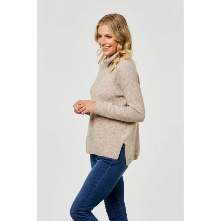 Khoko Collection Cowl Neck Rib Jumper Fawn 5 Khoko Collection Cowl Neck Rib Jumper Fawn - Image 3