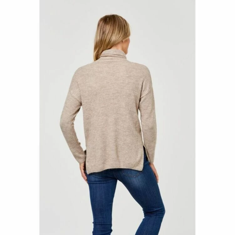 Khoko Collection Cowl Neck Rib Jumper Fawn 4 Khoko Collection Cowl Neck Rib Jumper Fawn - Image 2