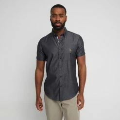 U.S. Polo Assn. Short Sleeve Chambray Shirt With Logo Black -Women's Clothing store online BP622200001 black