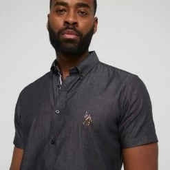 U.S. Polo Assn. Short Sleeve Chambray Shirt With Logo Black -Women's Clothing store online BP622200001 black 4