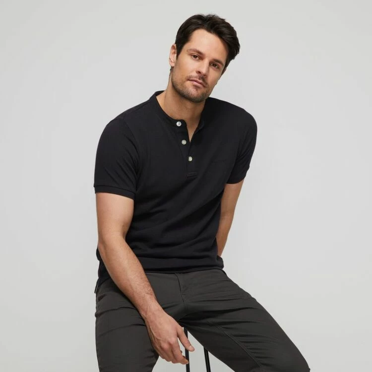 JC Lanyon Double Pique Henley T-Shirt Black 4 JC Lanyon Double Pique Henley T-Shirt Black - Image 2