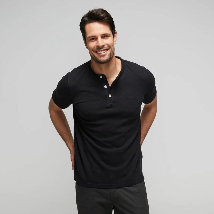JC Lanyon Double Pique Henley T-Shirt Black 7 JC Lanyon Double Pique Henley T-Shirt Black - Image 5