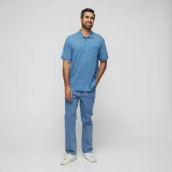 Bronson Casual Bronson Basic Men's Derwent Cotton Jersey Textured Short Sleeve Polo Denim -Women's Clothing store online BP626614003 denim 3