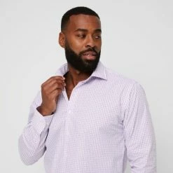 Van Heusen Tailored Fit Dobby Check Long Sleeve Shirt Mauve -Women's Clothing store online BP628489001 mauve lpu 5