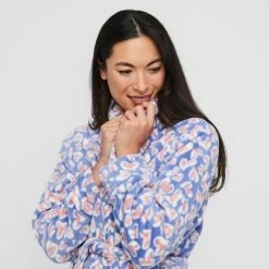 Sash & Rose Print Fleece Gown Leopard