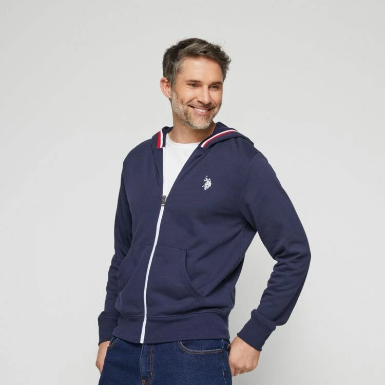 U.S. Polo Assn. U.S. Polo Assn French Terry Zip Through Hoodie With Trim Navy 4 U.S. Polo Assn. U.S. Polo Assn French Terry Zip Through Hoodie With Trim Navy - Image 2