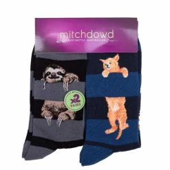 Mitch Dowd Stripe Sloth & Cat Sock 2 Pack Multicoloured 8 - 13