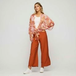 JB Jayson Brunsdon Tie Front Kimono Top Sunset -Women's Clothing store online BP634847001 sunset mor