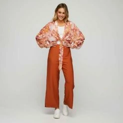 JB Jayson Brunsdon Tie Front Kimono Top Sunset