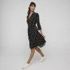 Khoko Smart V Neck F/Flare 3/4 Sleeve Dress Black & Print -Women's Clothing store online BP634865001 blk prn 5