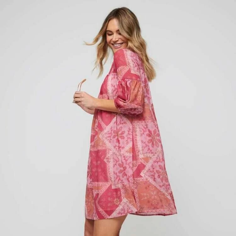 Leona Edmiston Ruby Balloon Sleeve Tunic Dress Pink & Orange 4 Leona Edmiston Ruby Balloon Sleeve Tunic Dress Pink & Orange - Image 2