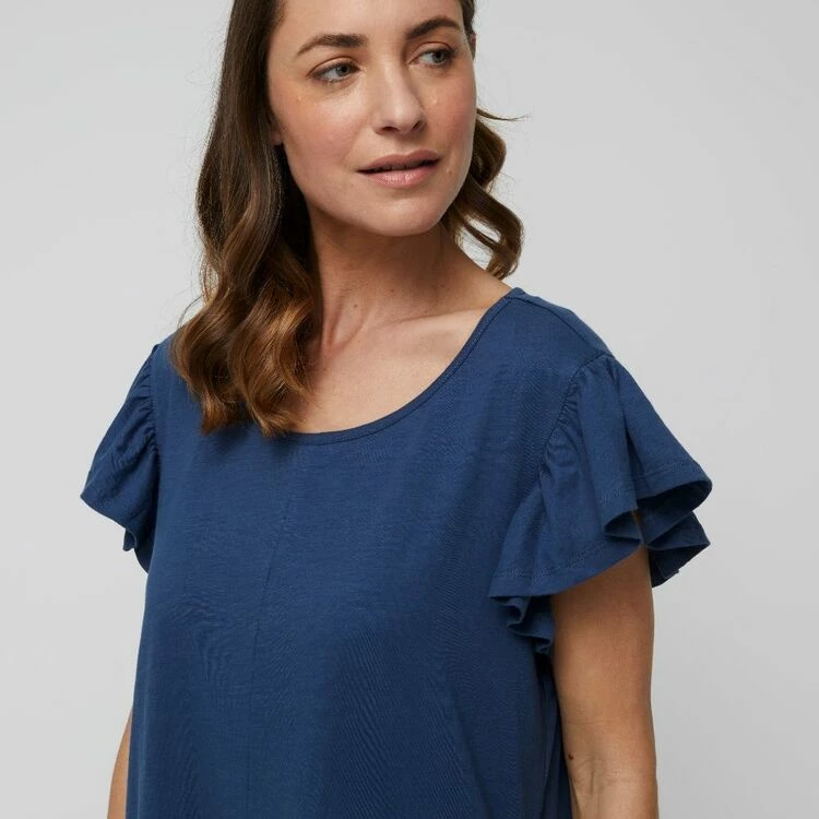 Khoko Collection Cotton Slub Ruffle Sleeve Dress Denim 3 Khoko Collection Cotton Slub Ruffle Sleeve Dress Denim