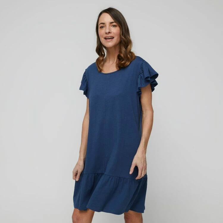 Khoko Collection Cotton Slub Ruffle Sleeve Dress Denim 7 Khoko Collection Cotton Slub Ruffle Sleeve Dress Denim - Image 5