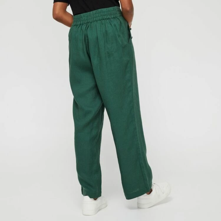 Khoko Smart Women's Linen Wide Leg Button Trim Moss Pant Moss 10 Khoko Smart Women's Linen Wide Leg Button Trim Moss Pant Moss - Image 8