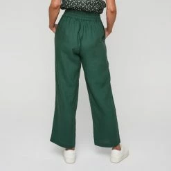 Khoko Smart Women's Linen Wide Leg Button Trim Moss Pant Moss 14 Khoko Smart Women's Linen Wide Leg Button Trim Moss Pant Moss -Women's Clothing store online BP639939001 moss 7