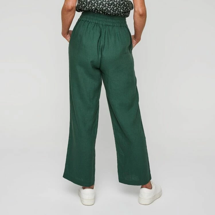Khoko Smart Women's Linen Wide Leg Button Trim Moss Pant Moss 5 Khoko Smart Women's Linen Wide Leg Button Trim Moss Pant Moss - Image 3