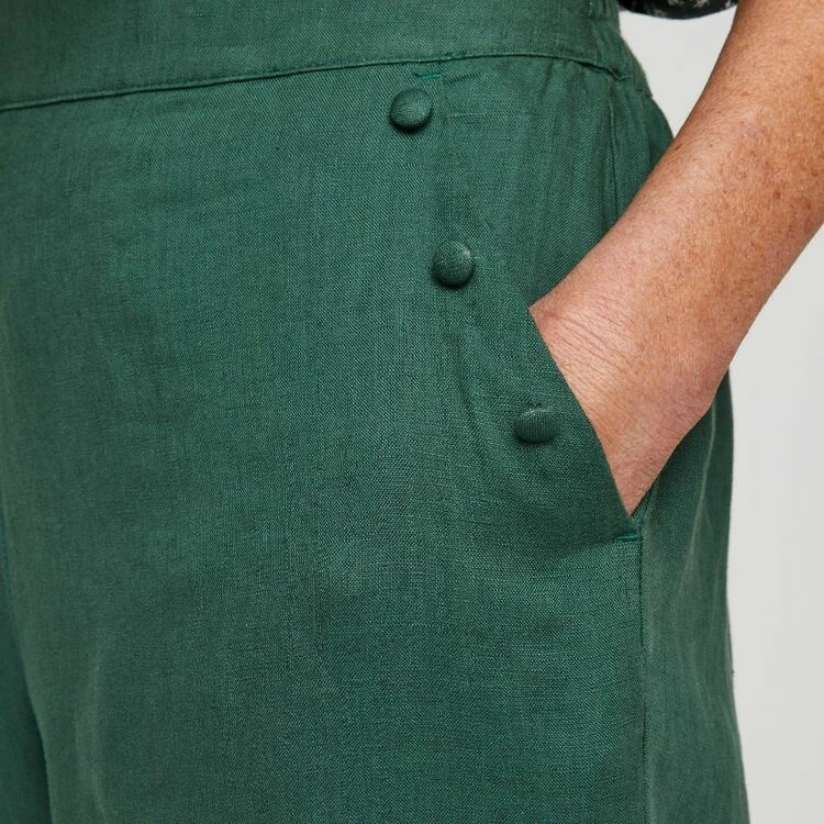 Khoko Smart Women's Linen Wide Leg Button Trim Moss Pant Moss 3 Khoko Smart Women's Linen Wide Leg Button Trim Moss Pant Moss