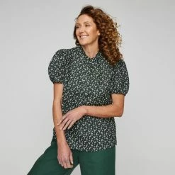 Khoko Smart Women's Linen Moss Ditsy Blouse Moss -Women's Clothing store online BP640083001 moss