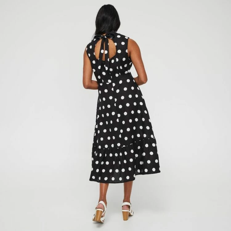 Leona Edmiston Ruby Women's Linen Key Hole Midi Spot Print Dress Spot Print 6 Leona Edmiston Ruby Women's Linen Key Hole Midi Spot Print Dress Spot Print - Image 4
