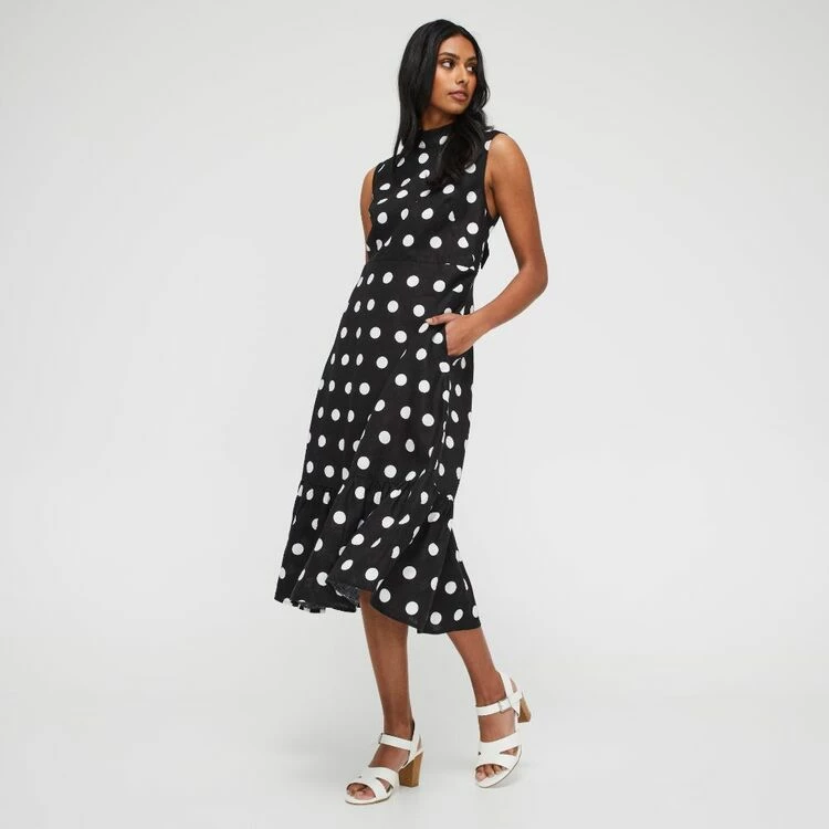 Leona Edmiston Ruby Women's Linen Key Hole Midi Spot Print Dress Spot Print 5 Leona Edmiston Ruby Women's Linen Key Hole Midi Spot Print Dress Spot Print - Image 3