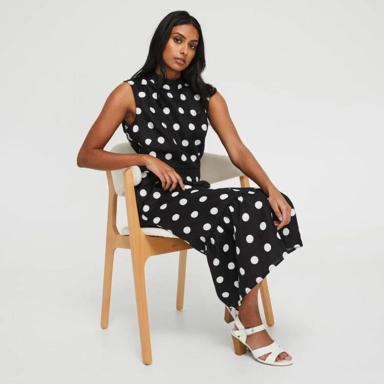 Leona Edmiston Ruby Women's Linen Key Hole Midi Spot Print Dress Spot Print 3 Leona Edmiston Ruby Women's Linen Key Hole Midi Spot Print Dress Spot Print
