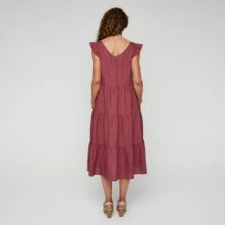 Leona Edmiston Ruby Women's Linen Tiered Flutter Sleeve Rose Midi Dress Rose 12 -Women's Clothing store online BP640087001 rose 2