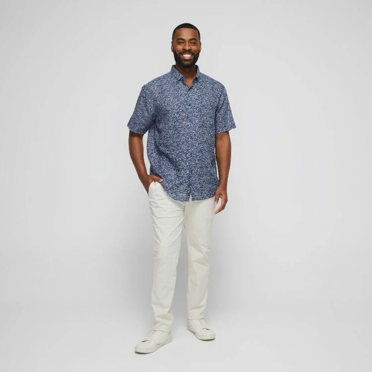Jc Lanyon Hopkins Linen Cotton Print Short Sleeve Shirt Denim 4 Jc Lanyon Hopkins Linen Cotton Print Short Sleeve Shirt Denim - Image 2
