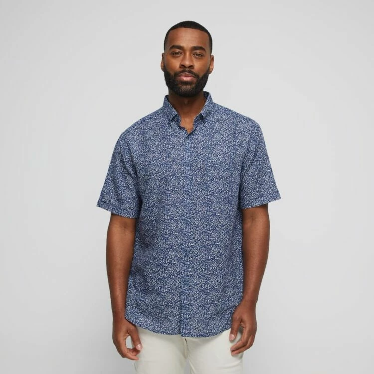 Jc Lanyon Hopkins Linen Cotton Print Short Sleeve Shirt Denim 7 Jc Lanyon Hopkins Linen Cotton Print Short Sleeve Shirt Denim - Image 5
