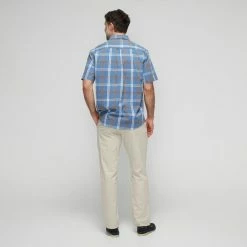 JC Lanyon Ellis Indigo Check Short Sleeve Shirt Dark Khaki -Women's Clothing store online BP640533001 dk khaki 2