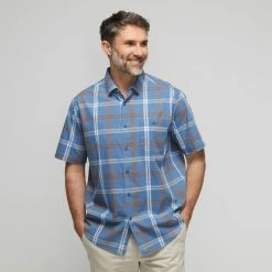 JC Lanyon Ellis Indigo Check Short Sleeve Shirt Dark Khaki -Women's Clothing store online BP640533001 dk khaki