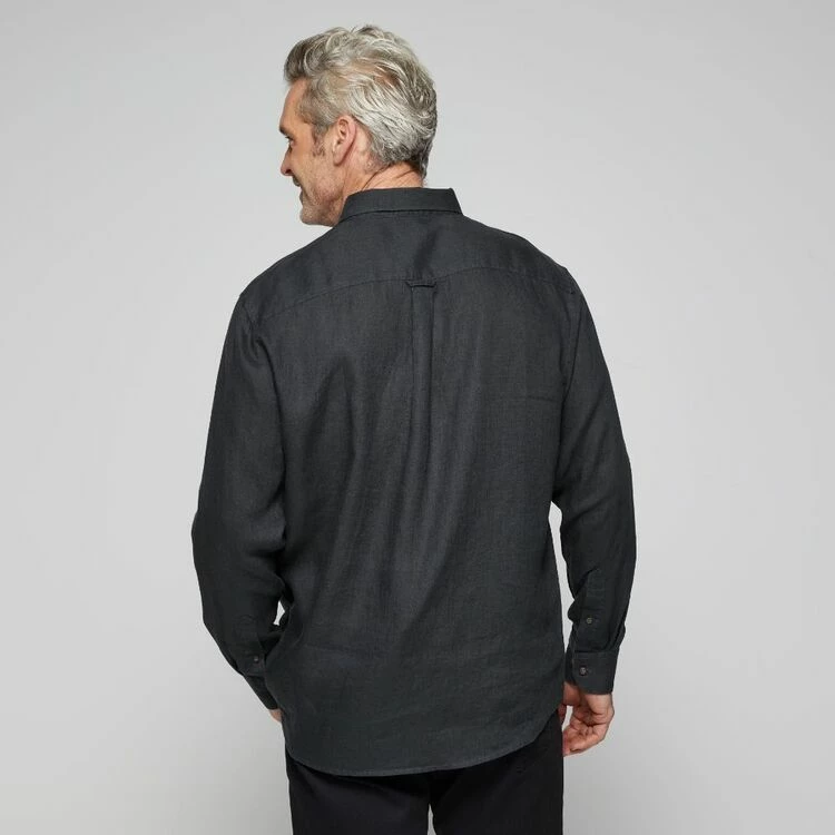 JC Lanyon Men's Bowie Solid Linen Long Sleeve Shirt Charcoal 6 JC Lanyon Men's Bowie Solid Linen Long Sleeve Shirt Charcoal - Image 4