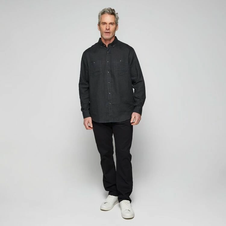 JC Lanyon Men's Bowie Solid Linen Long Sleeve Shirt Charcoal 5 JC Lanyon Men's Bowie Solid Linen Long Sleeve Shirt Charcoal - Image 3