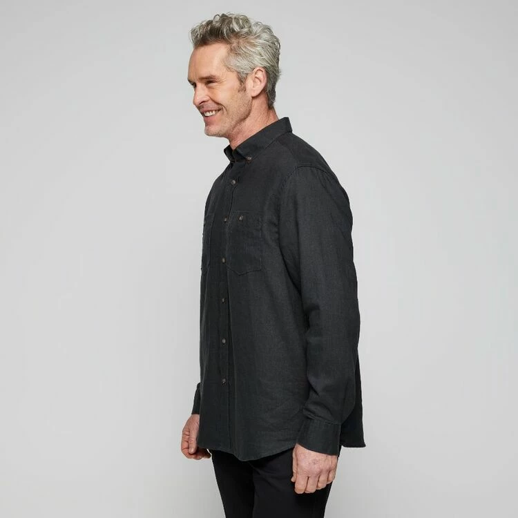 JC Lanyon Men's Bowie Solid Linen Long Sleeve Shirt Charcoal 4 JC Lanyon Men's Bowie Solid Linen Long Sleeve Shirt Charcoal - Image 2