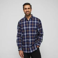 JC Lanyon Men's Denton Indigo Check Long Sleeve Shirt Dark Khaki 11 JC Lanyon Men's Denton Indigo Check Long Sleeve Shirt Dark Khaki -Women's Clothing store online BP640537001 dk khaki