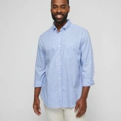 JC Lanyon Men's Easy Care Long Sleeve Shirt Sky Chalk -Women's Clothing store online BP640541001 sky chk